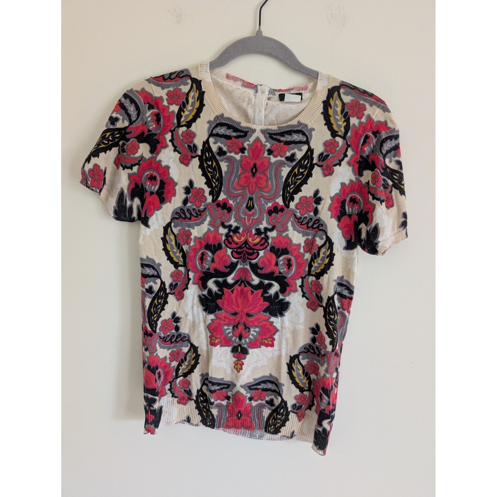 J.Crew Womens Floral Paisley Cotton Short Sleeve Sweater Medium old money